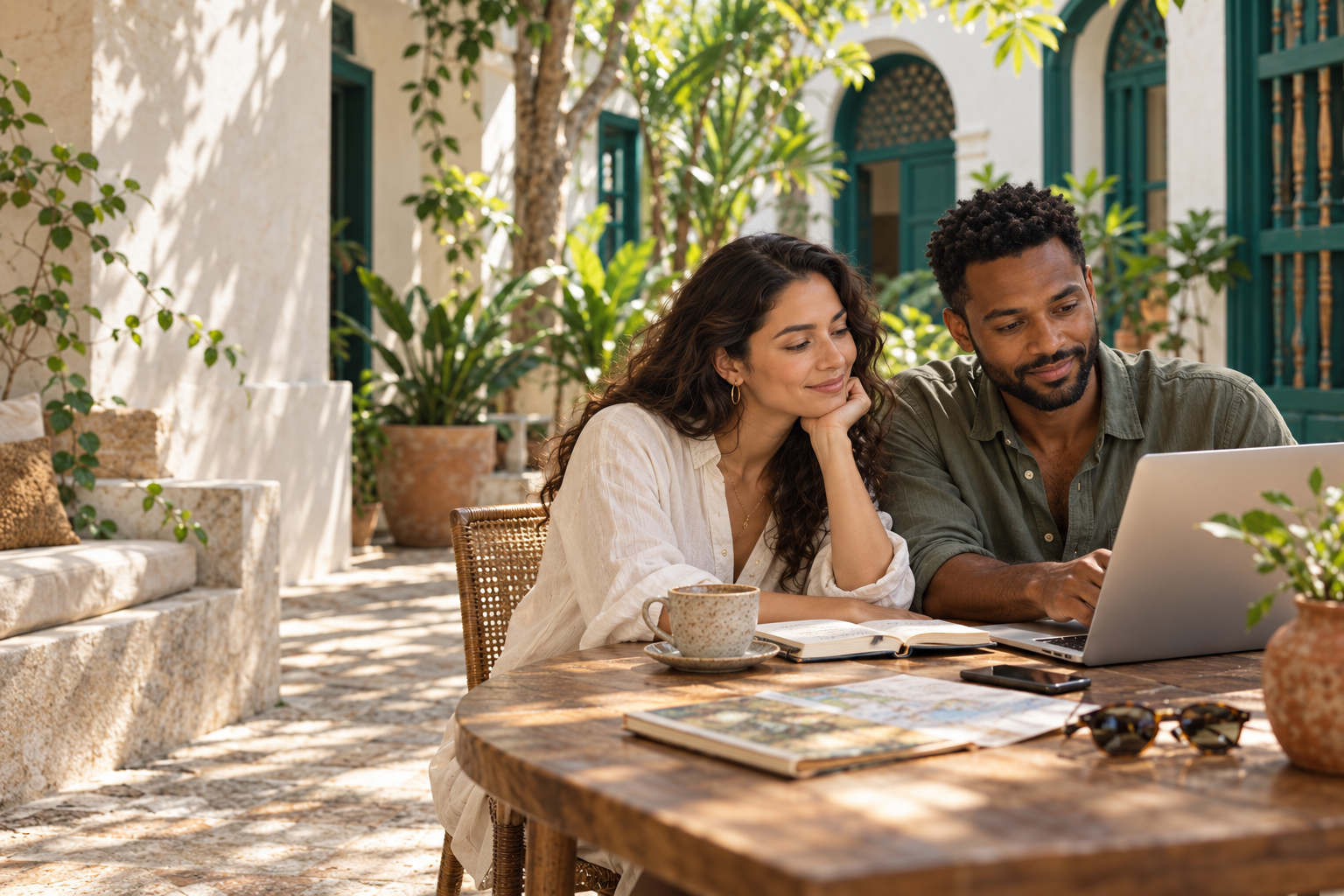 A couple planning their Colombia journey together